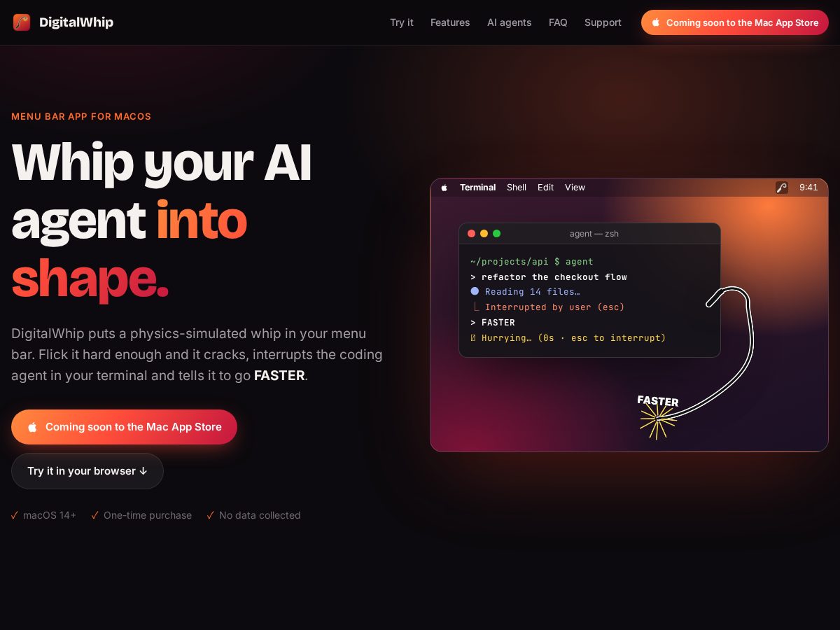 Landing-page snapshot of digitalwhip.app