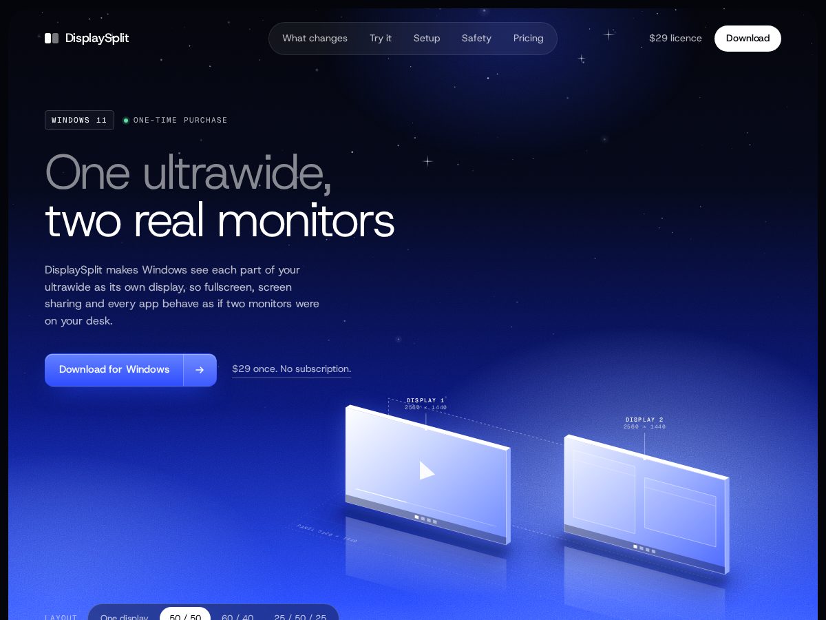 Landing-page snapshot of displaysplit.com
