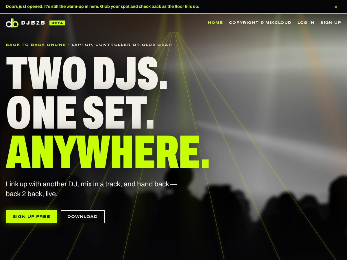 Landing-page snapshot of djback2back.com