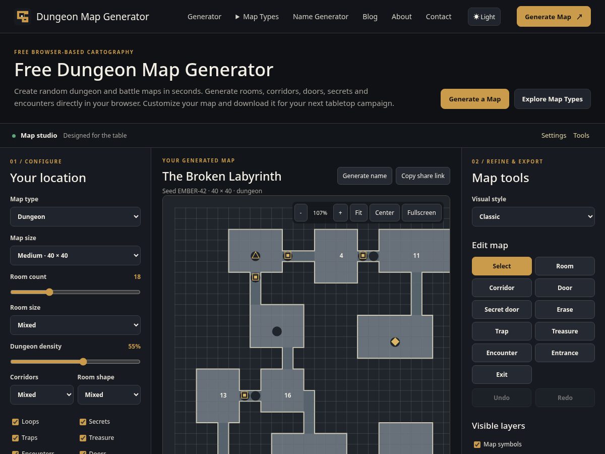 Landing-page snapshot of dndmapgenerator.com