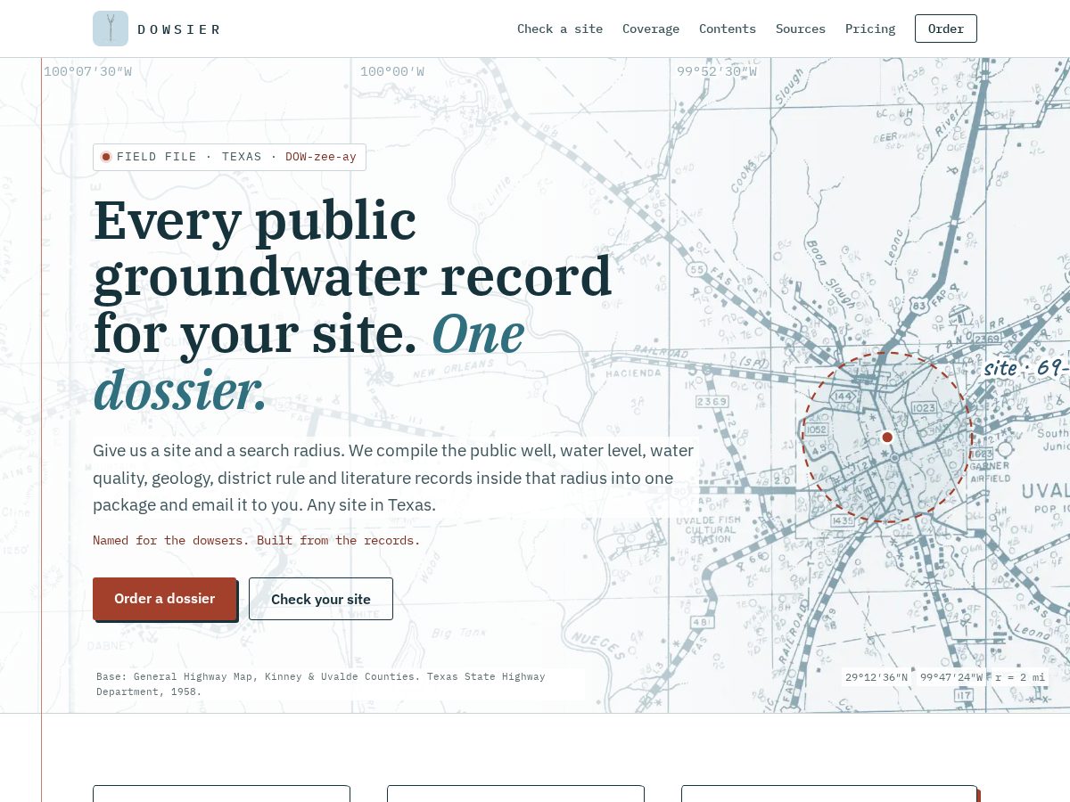 Landing-page snapshot of dowsier.com