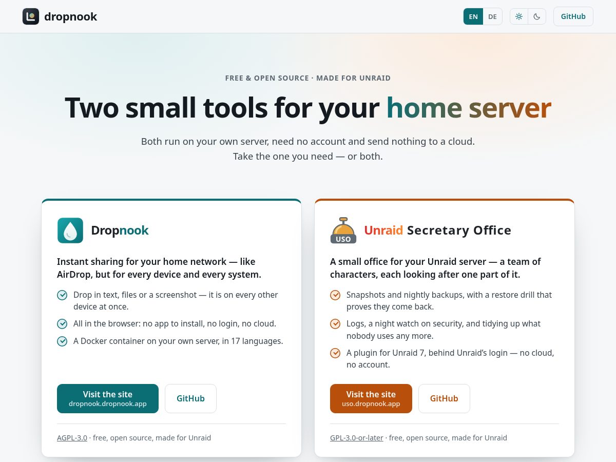 Landing-page snapshot of dropnook.app