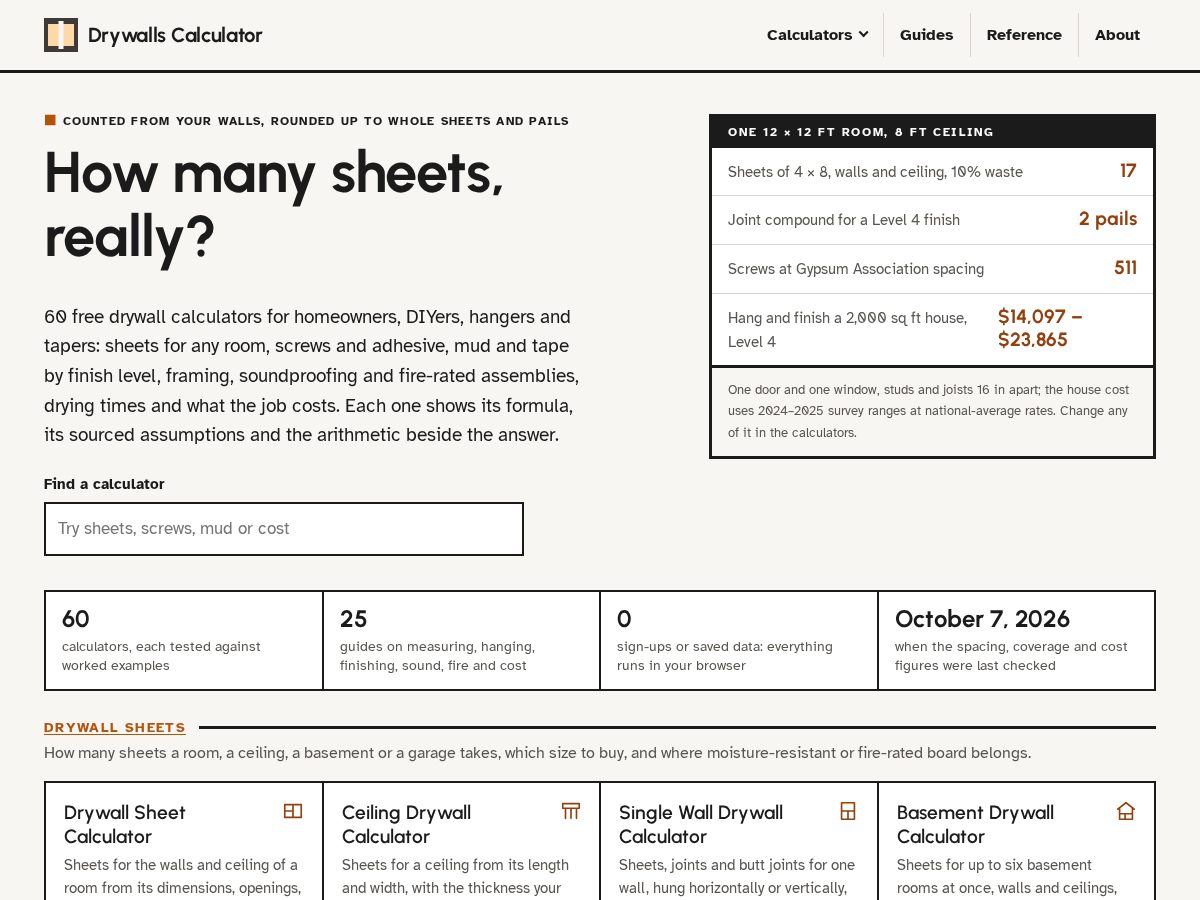 Landing-page snapshot of drywallscalculator.com