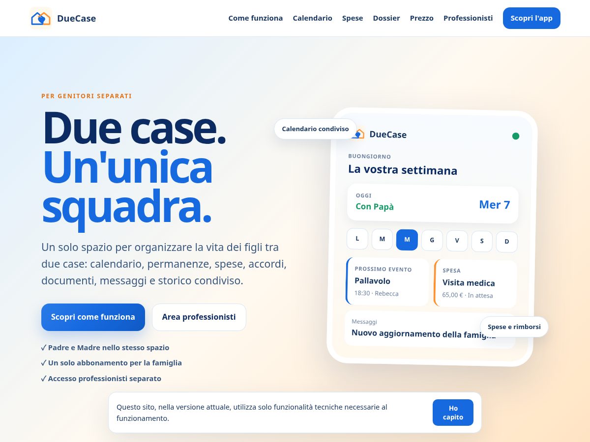 Landing-page snapshot of duecaseununicasquadra.com