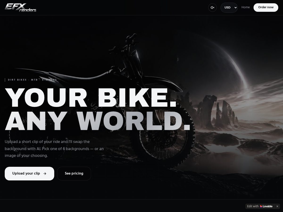 Landing-page snapshot of efxrender.app