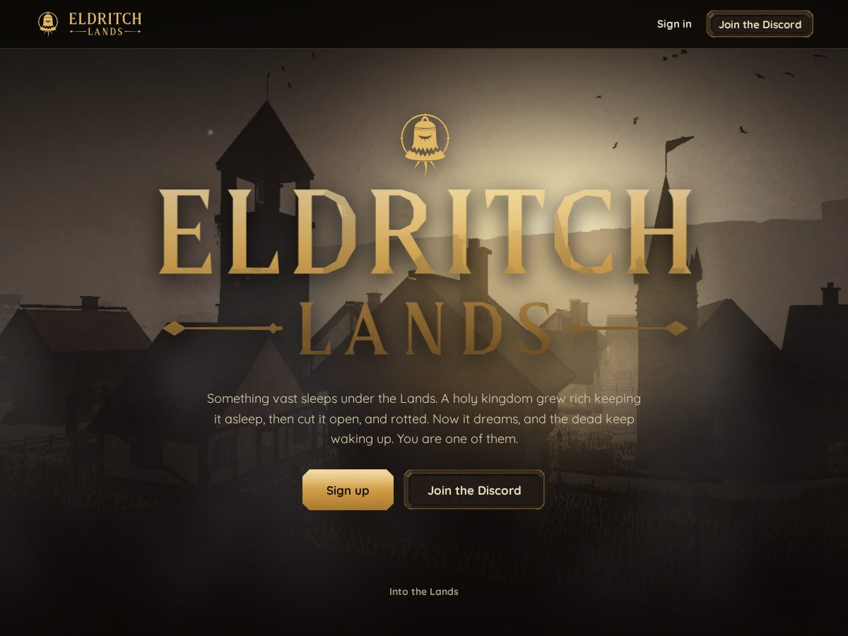 Landing-page snapshot of eldritchlands.com