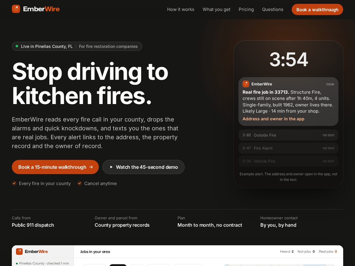 Landing-page snapshot of emberwire.app