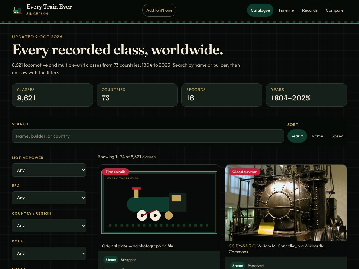 Landing-page snapshot of everytrainever.com