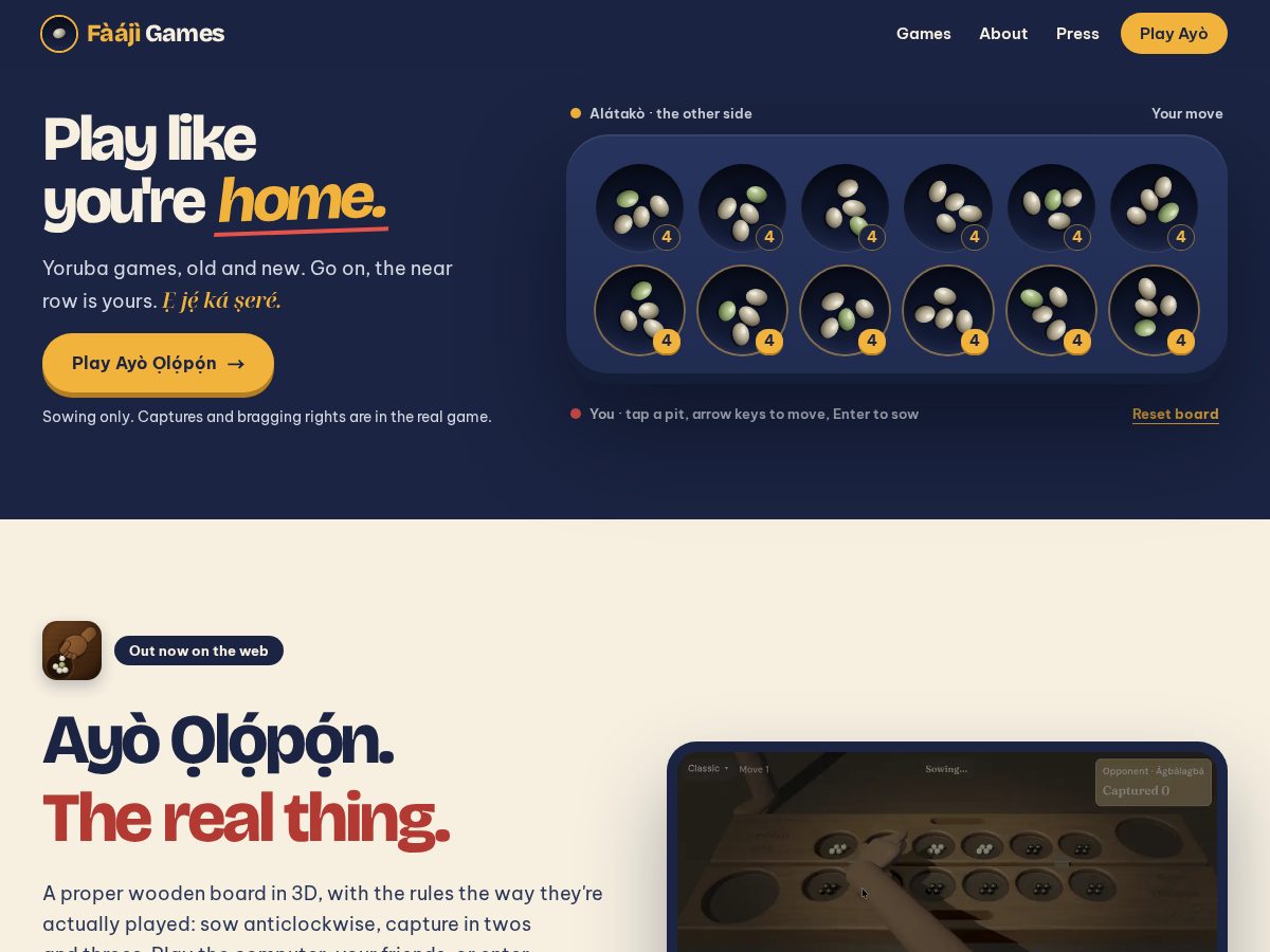 Landing-page snapshot of faajigames.com