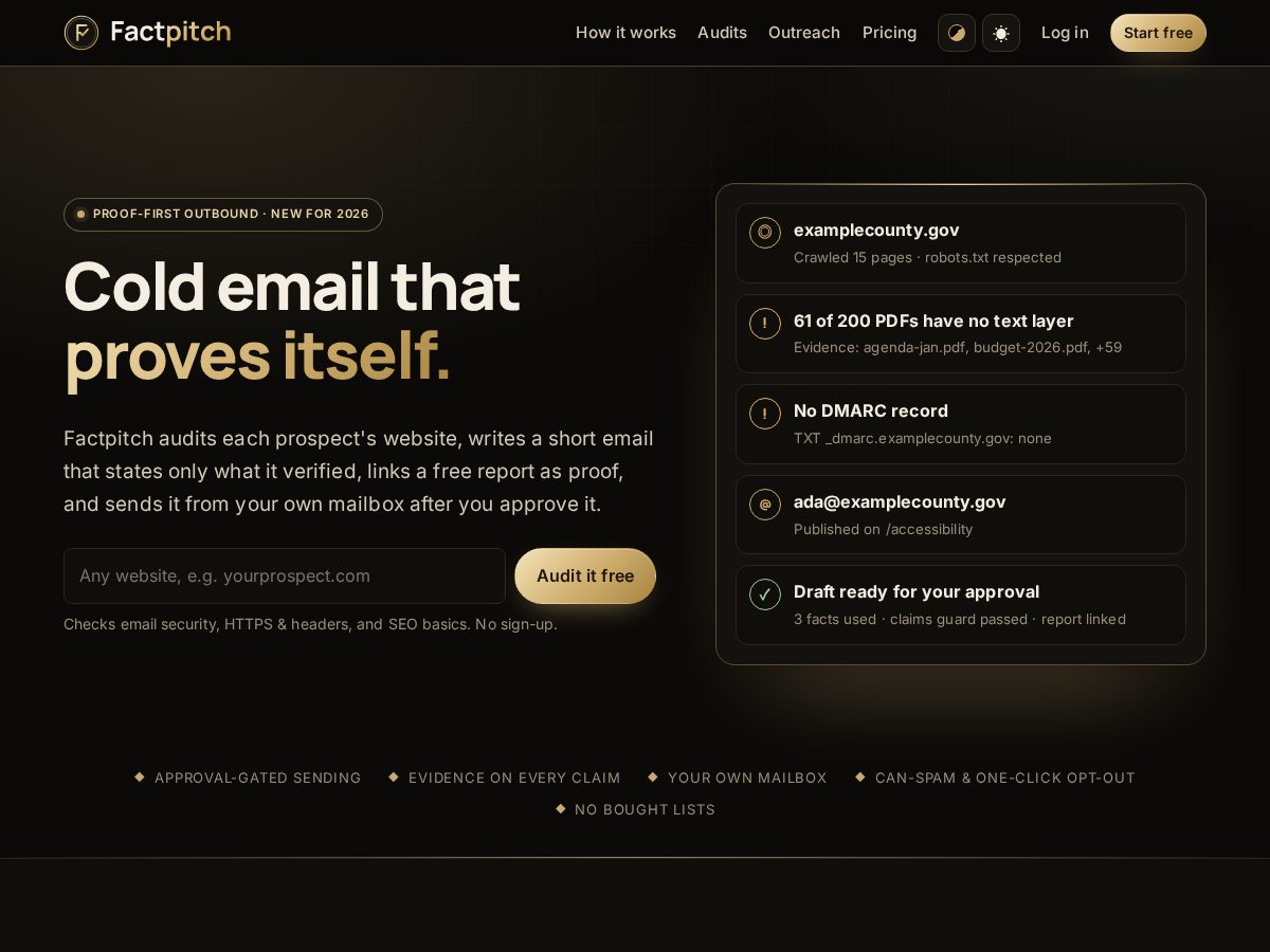 Landing-page snapshot of factpitch.com