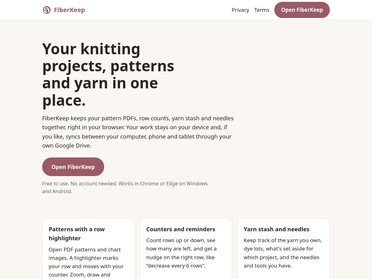 Landing-page snapshot of fiberkeep.app