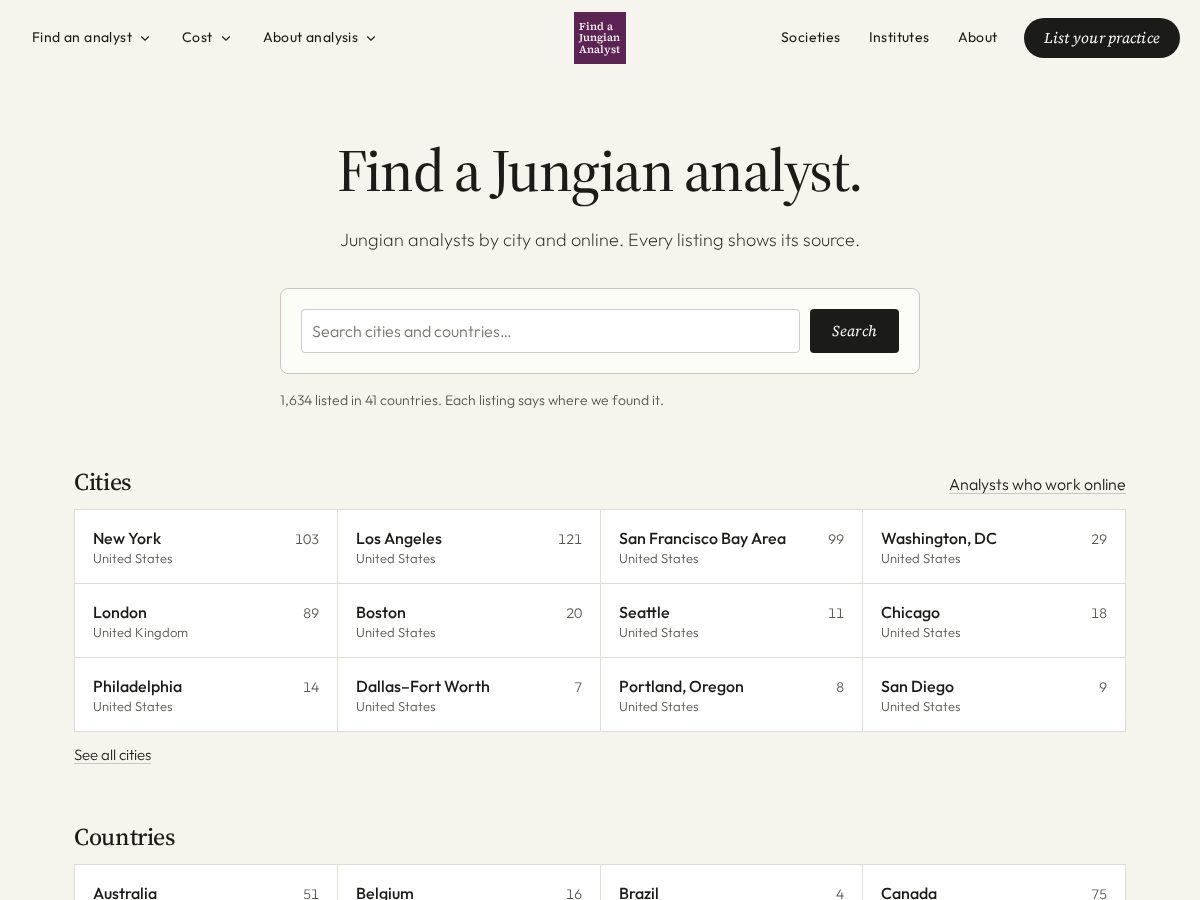 Landing-page snapshot of findajungiananalyst.com