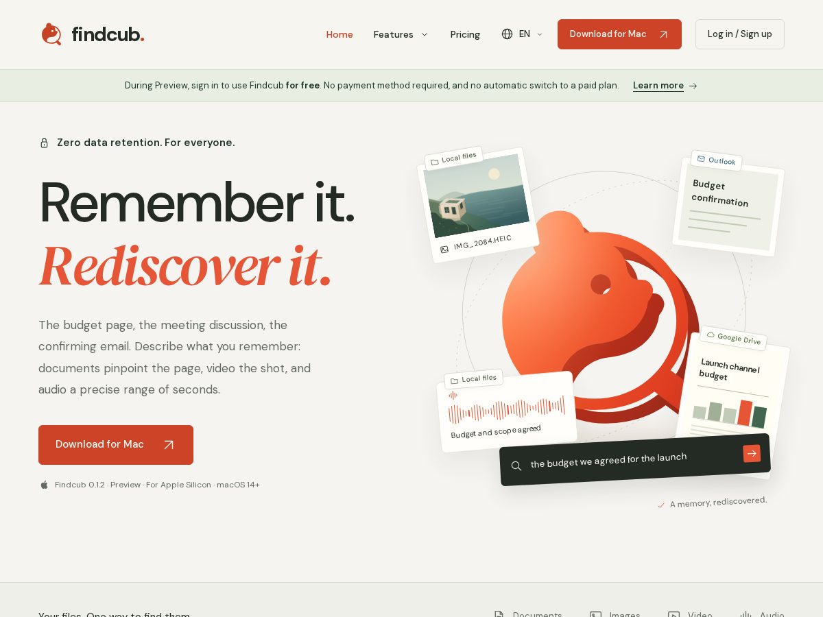 Landing-page snapshot of findcub.com