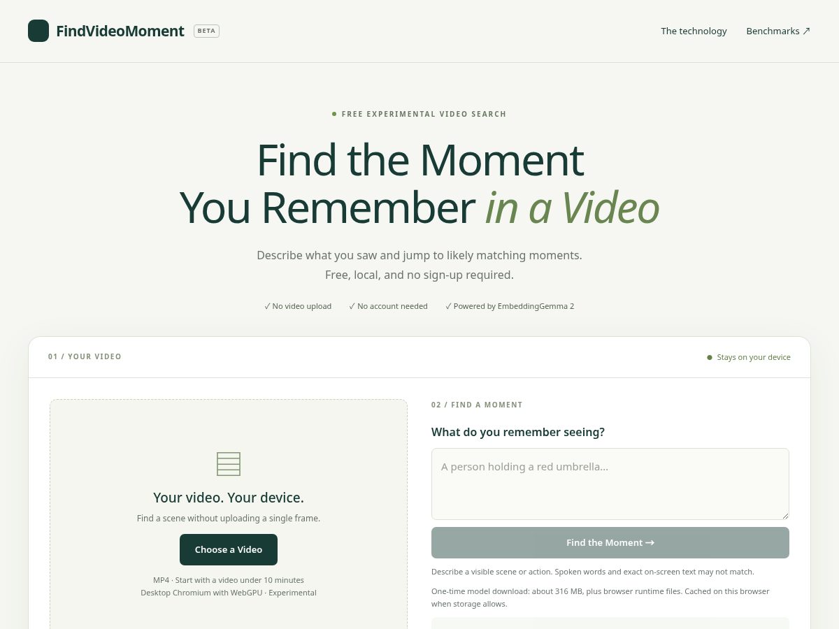 Landing-page snapshot of findvideomoment.com