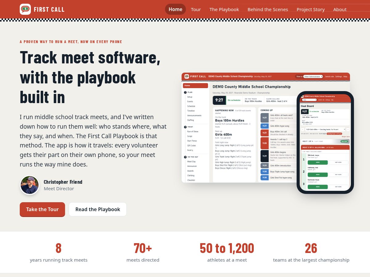 Landing-page snapshot of firstcallmeet.com