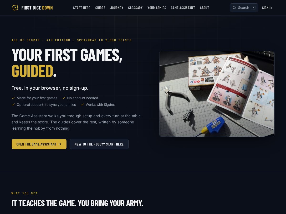 Landing-page snapshot of firstdicedown.com