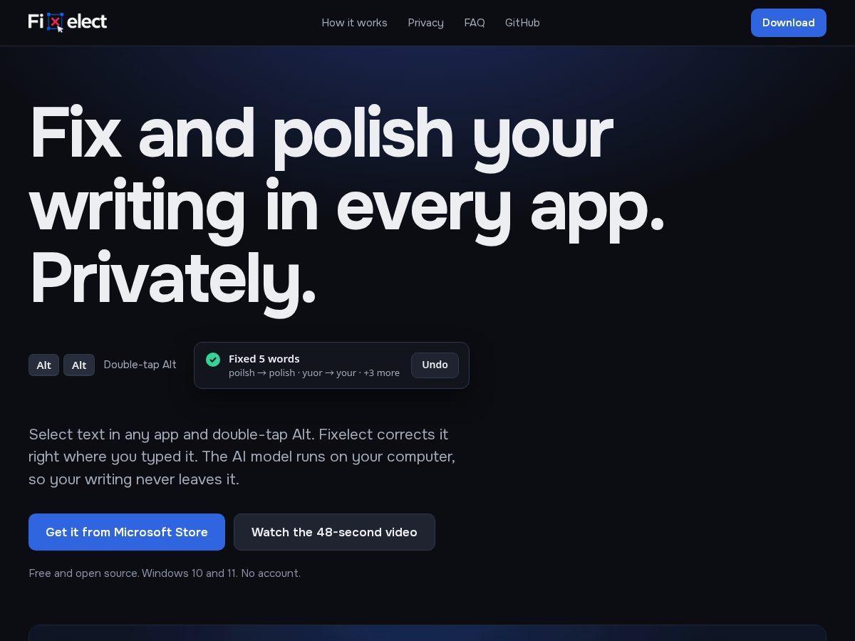 Landing-page snapshot of fixelect.app