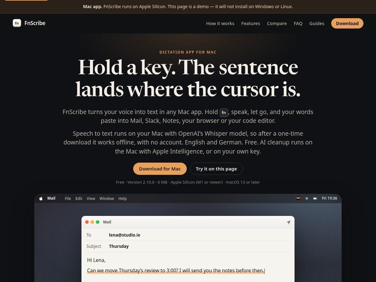 Landing-page snapshot of fnscribe.com