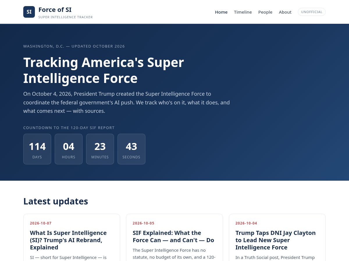 Landing-page snapshot of forceofsi.com