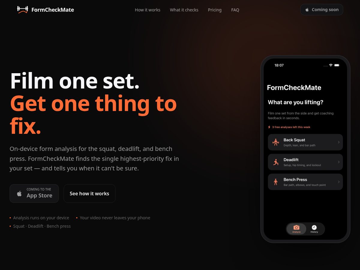 Landing-page snapshot of formcheckmate.com