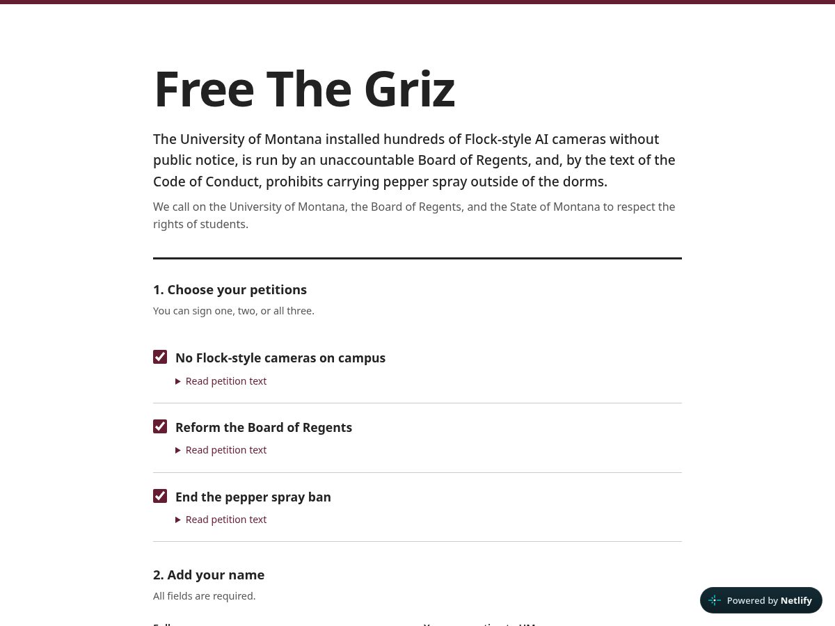 Landing-page snapshot of freethegriz.org