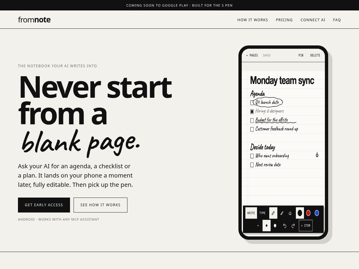 Landing-page snapshot of fromnote.app