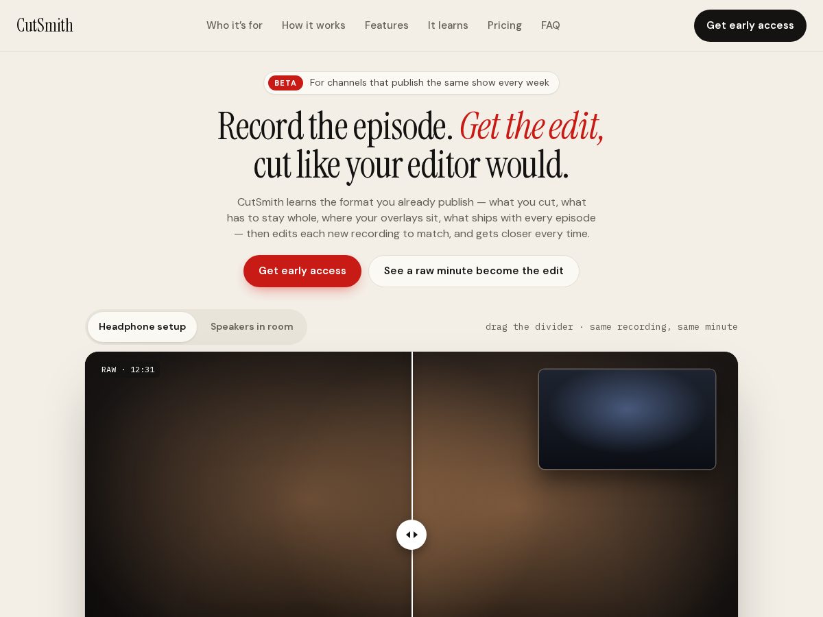 Landing-page snapshot of getcutsmith.com