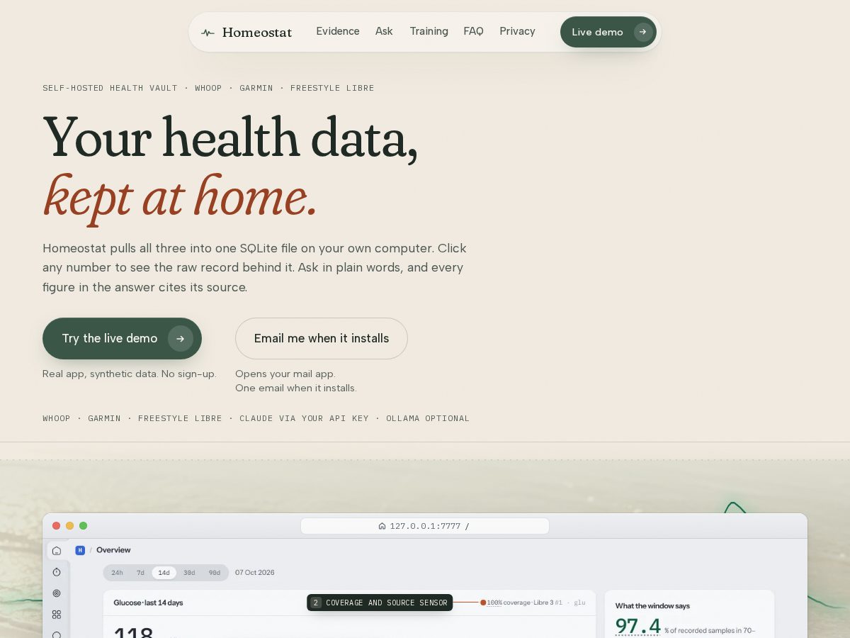 Landing-page snapshot of gethomeostat.com
