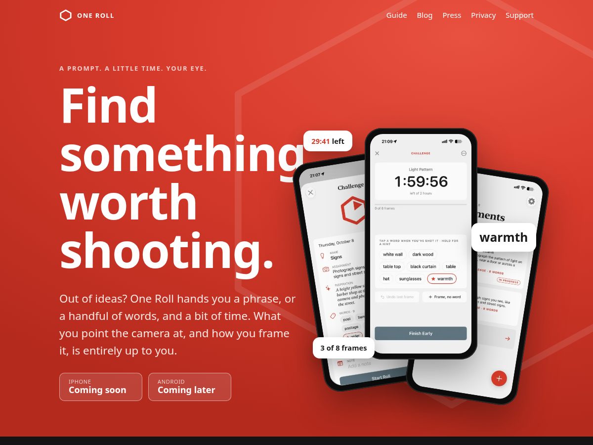 Landing-page snapshot of getoneroll.app
