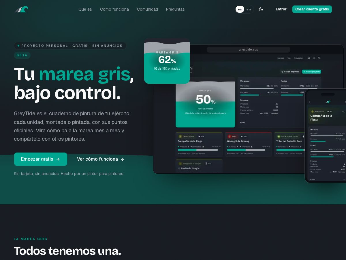 Landing-page snapshot of greytide.app