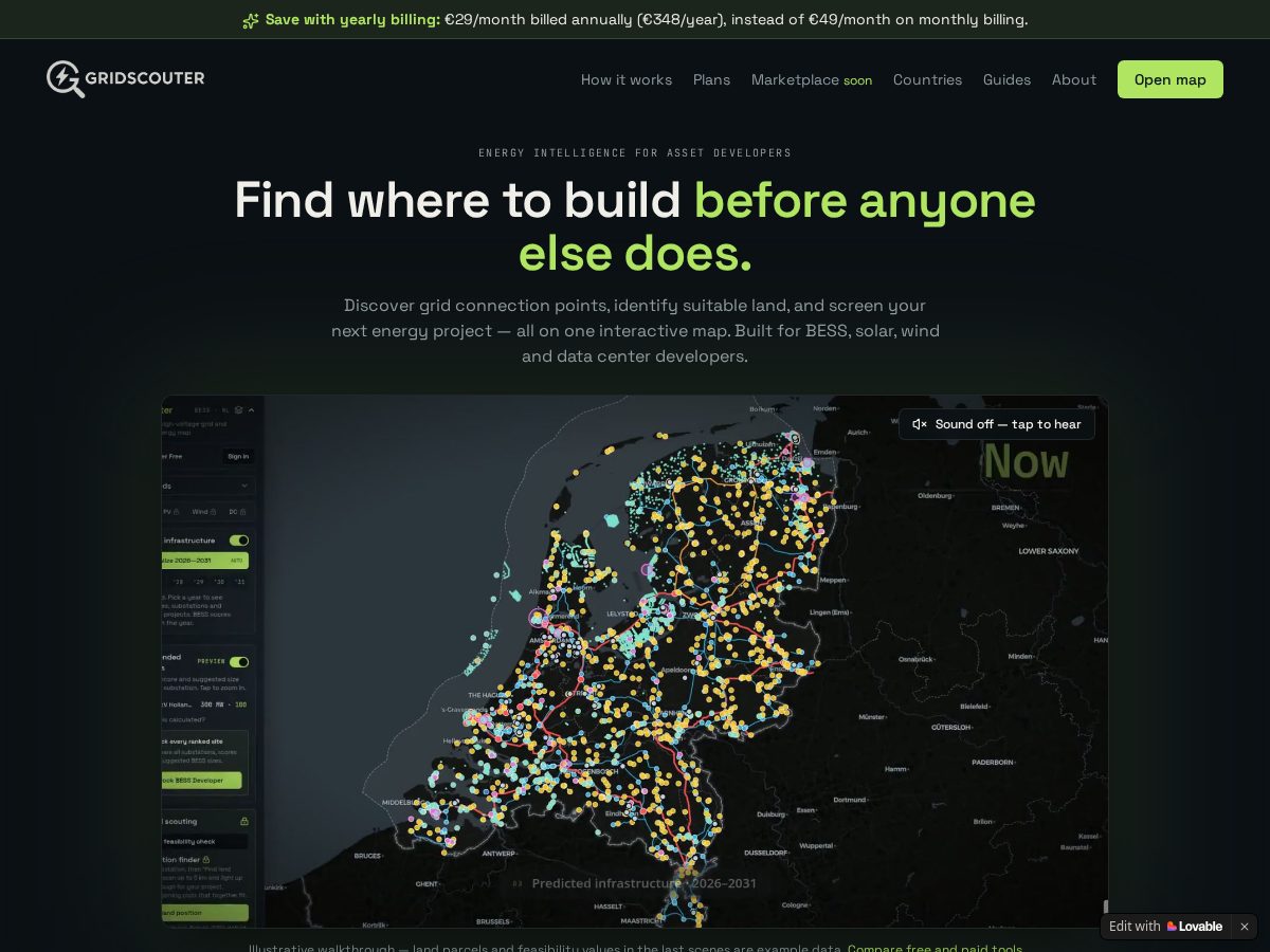 Landing-page snapshot of gridscouter.com