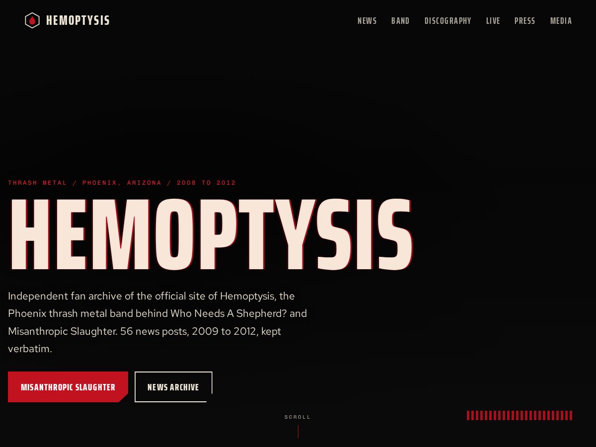 Landing-page snapshot of hemoptysismetal.com