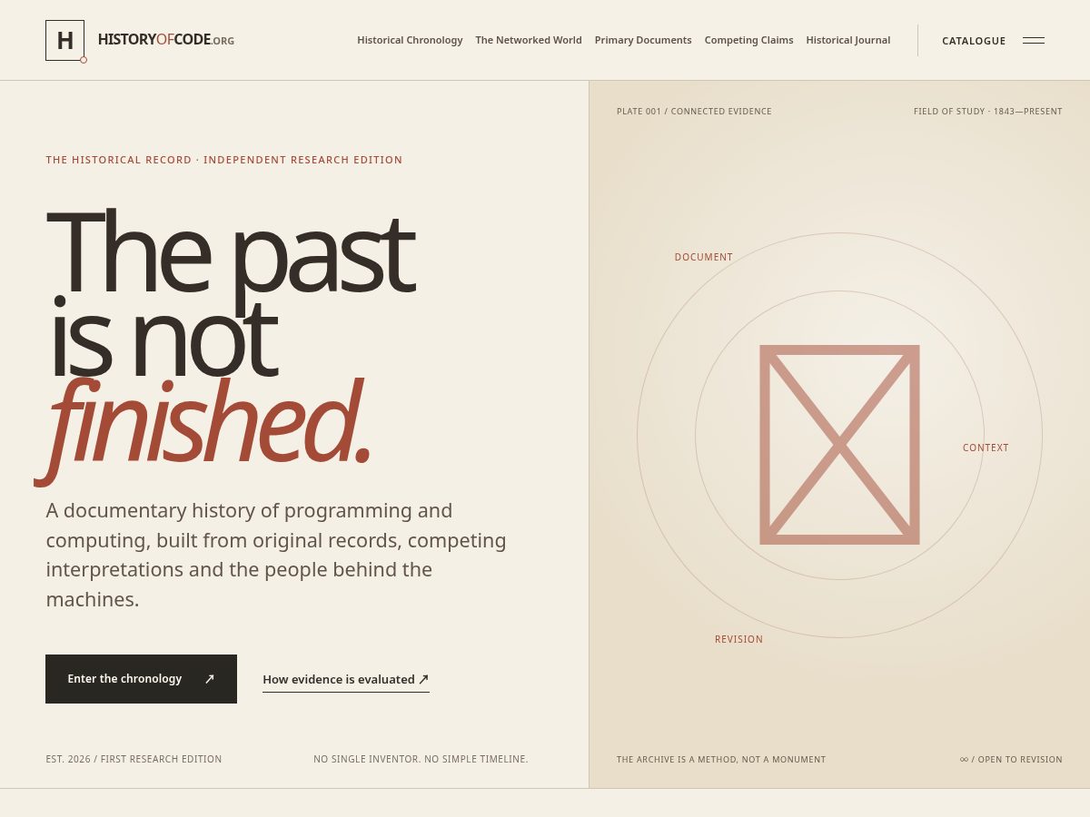 Landing-page snapshot of historyofcode.org