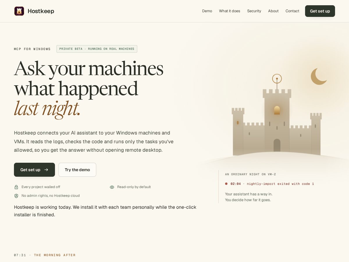 Landing-page snapshot of hostkeep.tech