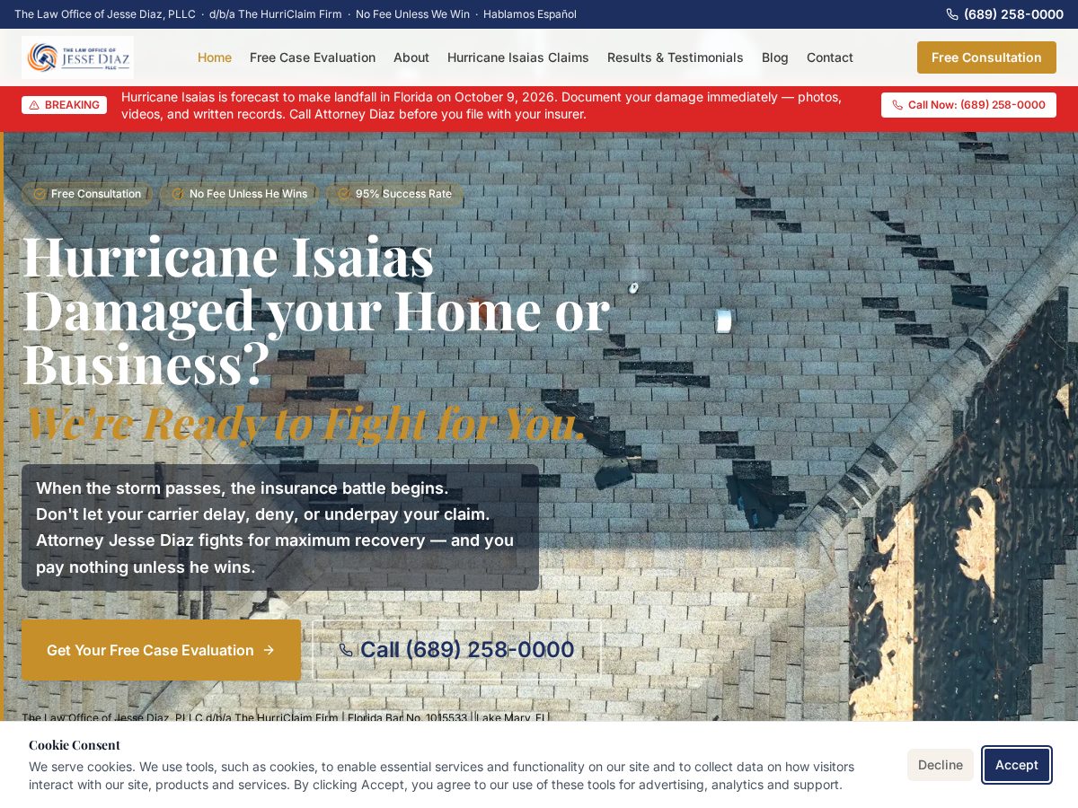 Landing-page snapshot of hurricaneisaiasdamage.com