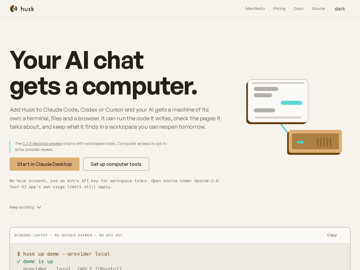 Landing-page snapshot of huskai.dev