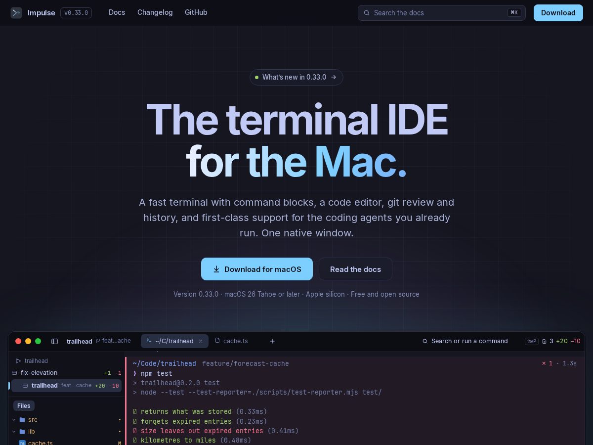 Landing-page snapshot of impulse-terminal.app