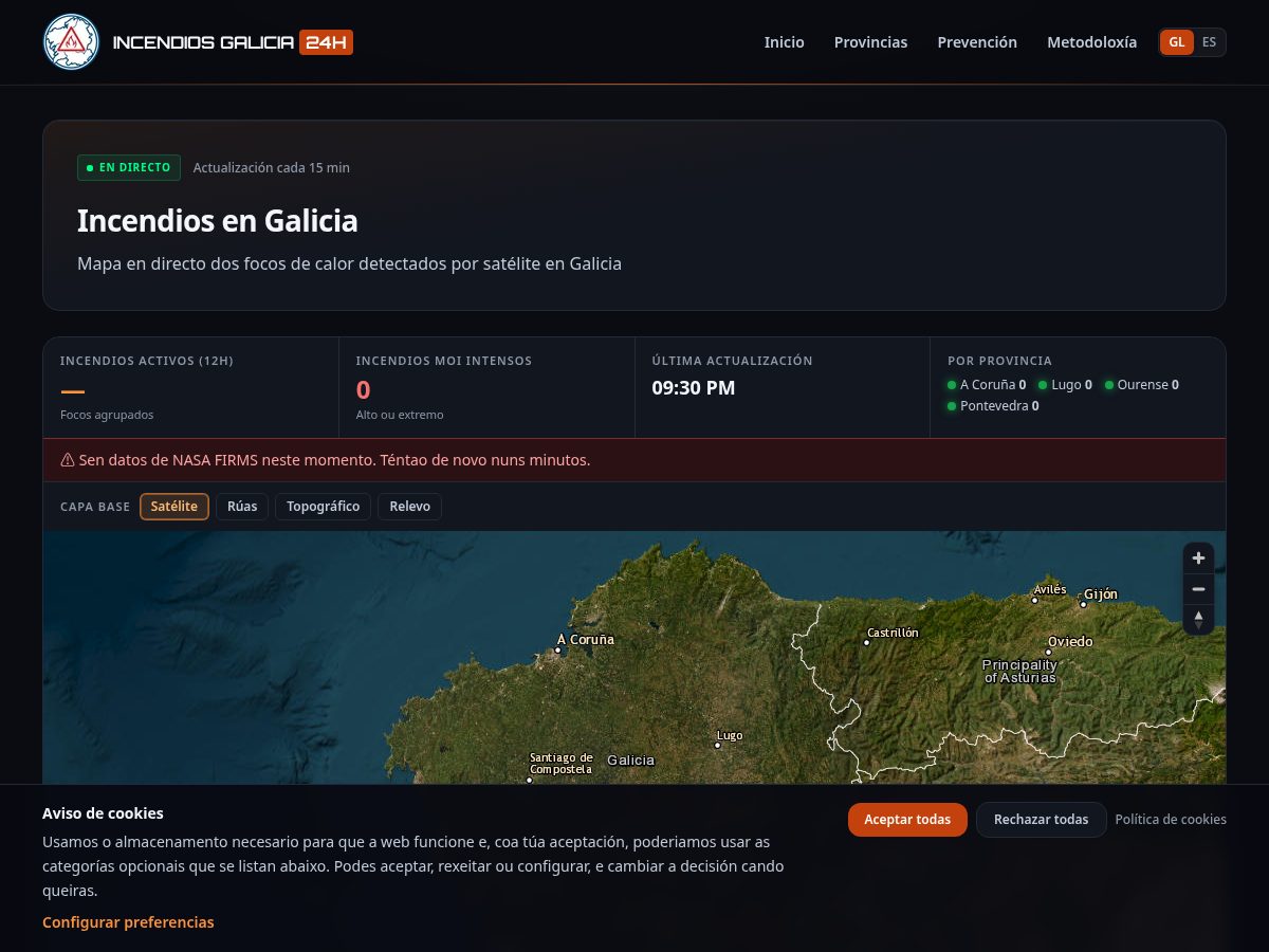 Landing-page snapshot of incendiosgalicia24h.com
