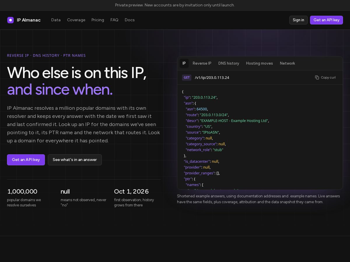 Landing-page snapshot of ipalmanac.com