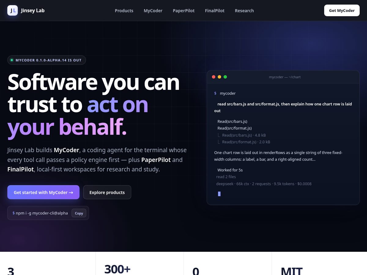 Landing-page snapshot of jinseylab.tech