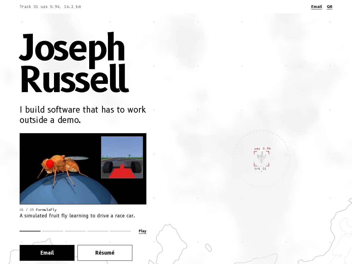 Landing-page snapshot of joeyrus.com