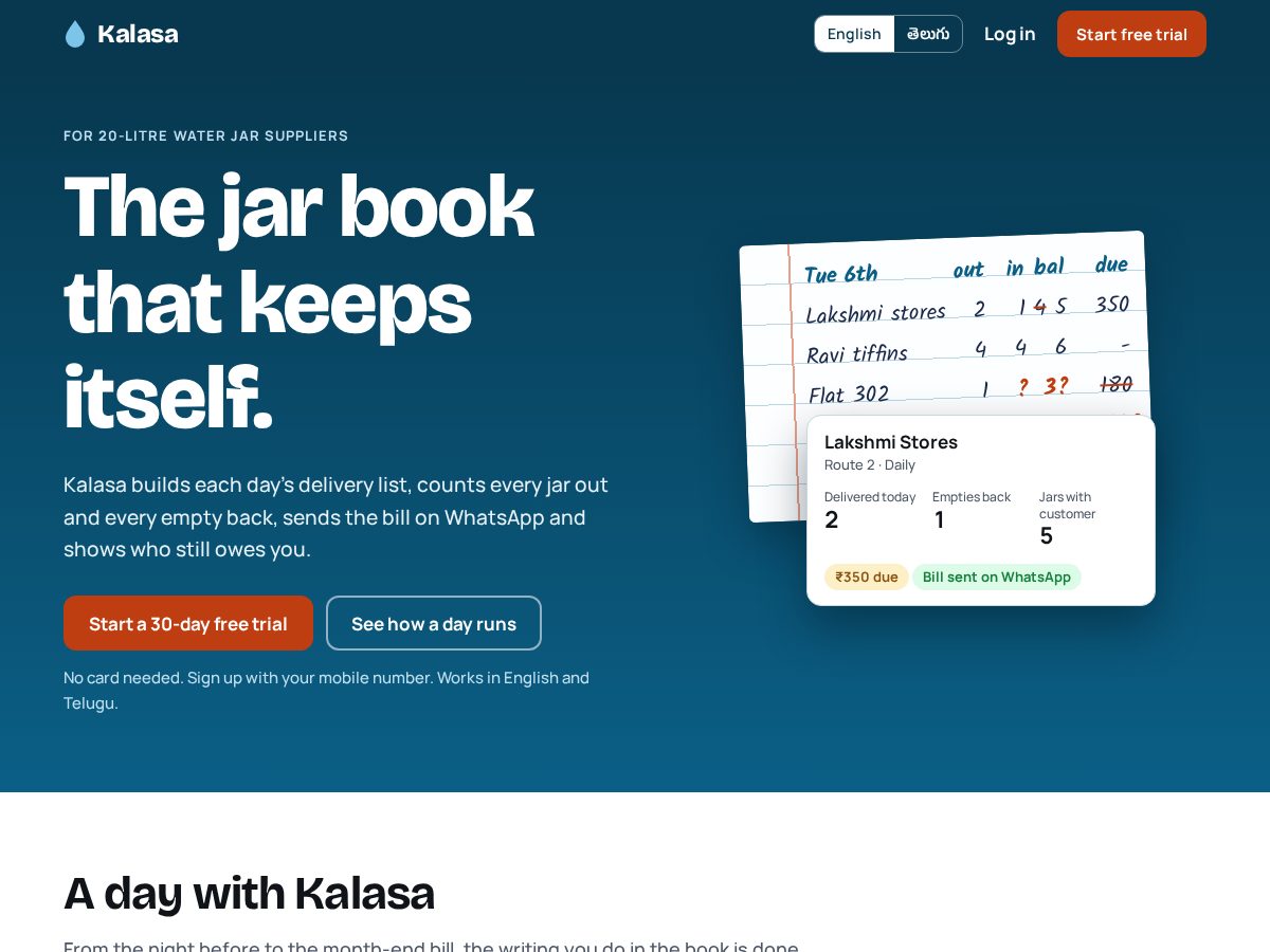 Landing-page snapshot of kalasa.app