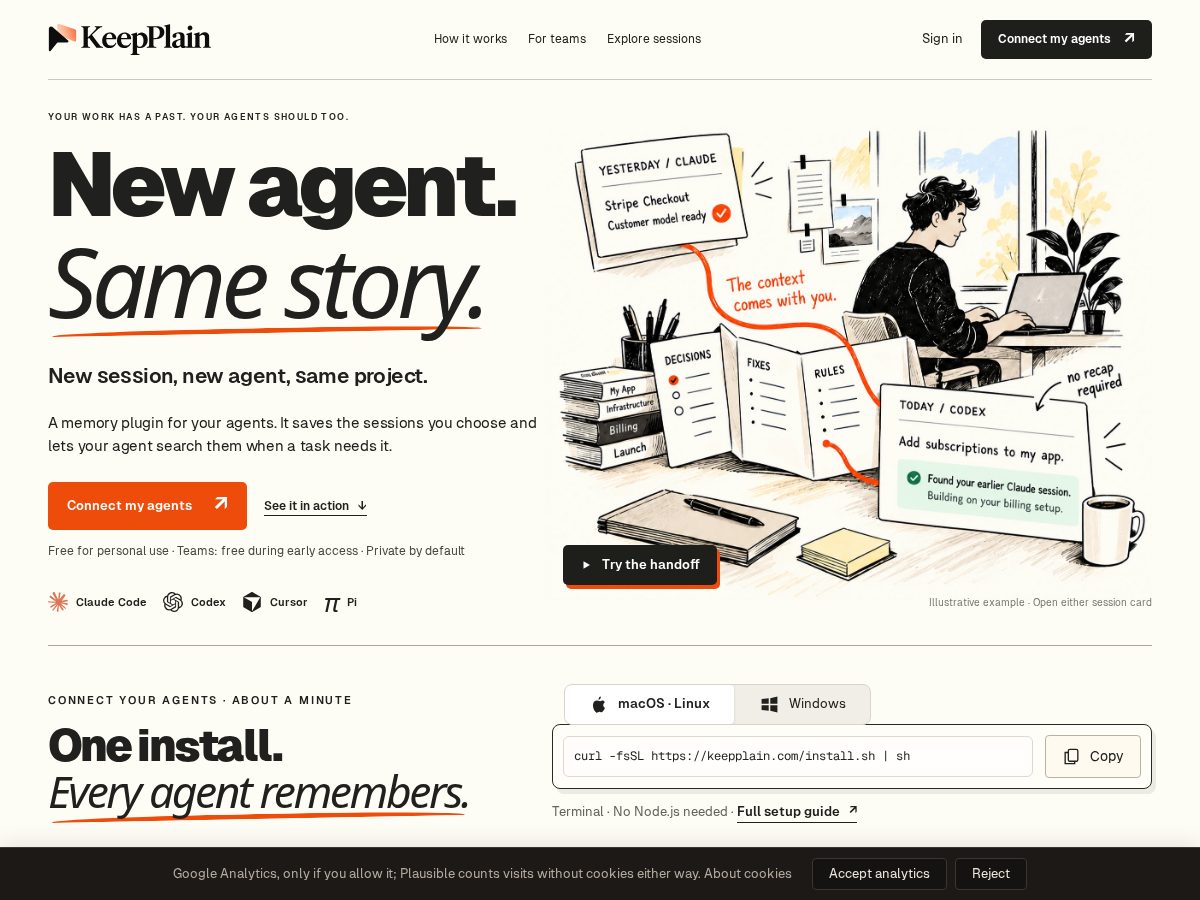 Landing-page snapshot of keeplain.com