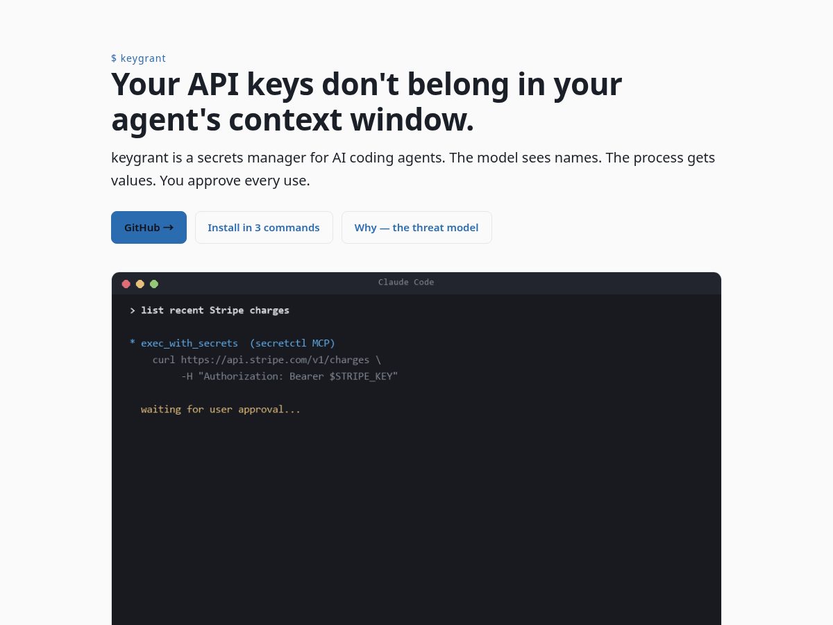 Landing-page snapshot of keygrant.app