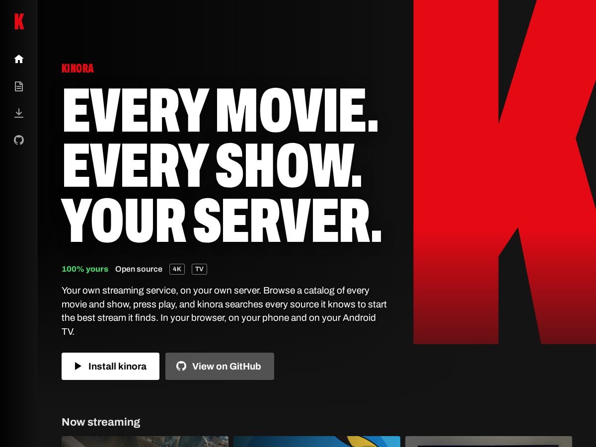 Landing-page snapshot of kinora.stream