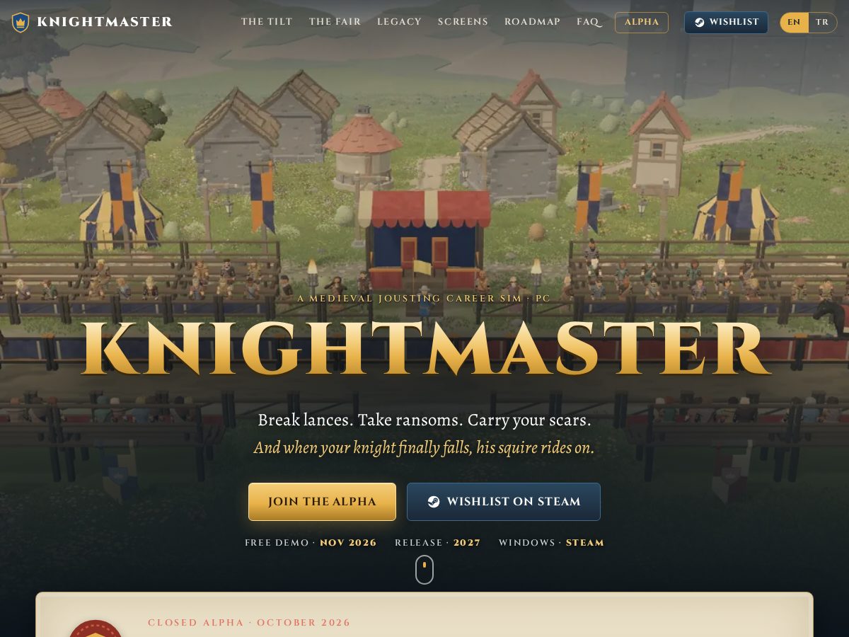 Landing-page snapshot of knightmastergame.com