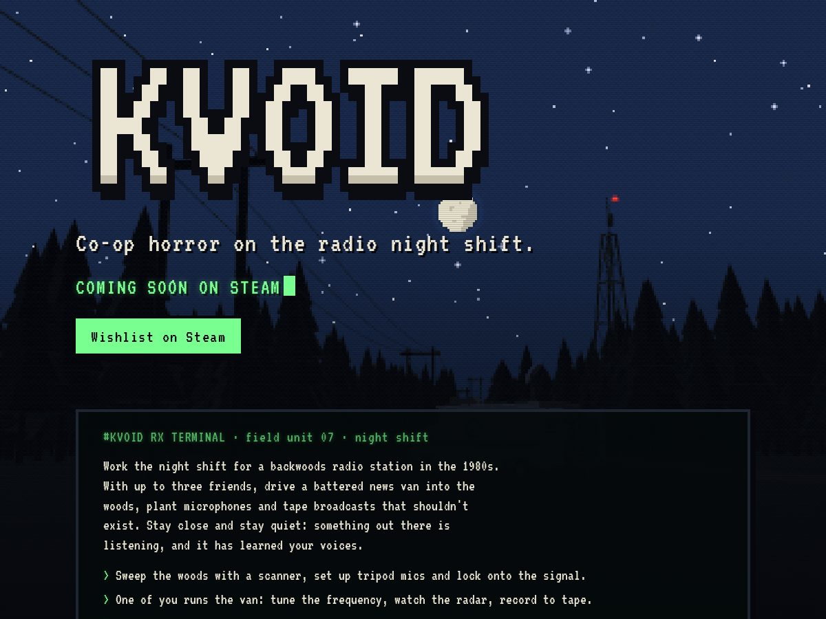 Landing-page snapshot of kvoidgame.com