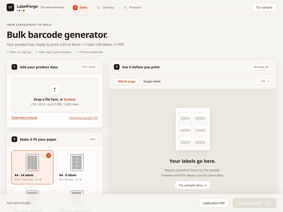 Landing-page snapshot of labelforge.online