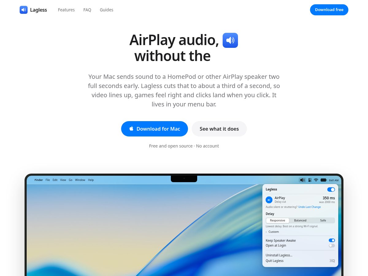 Landing-page snapshot of lagless.app