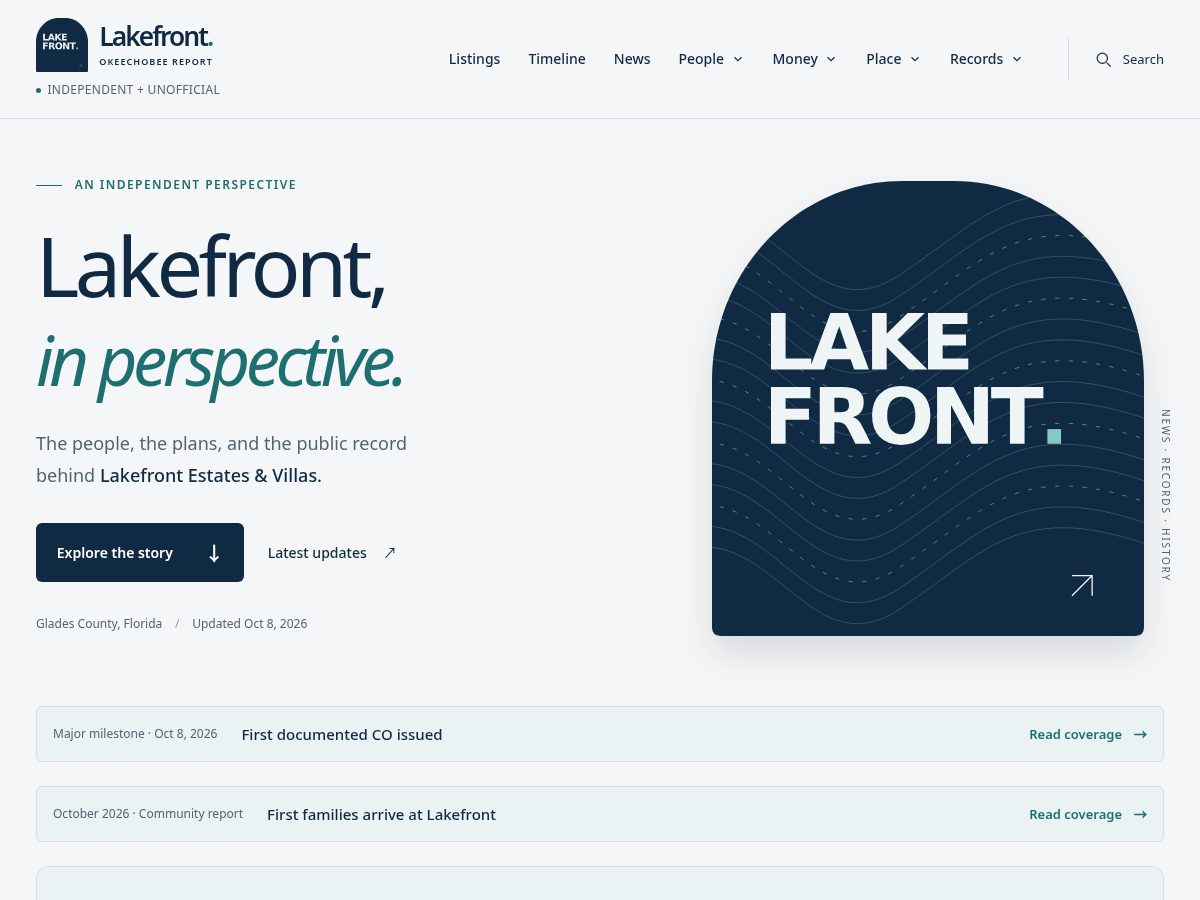 Landing-page snapshot of lakefrontokeechobee.com